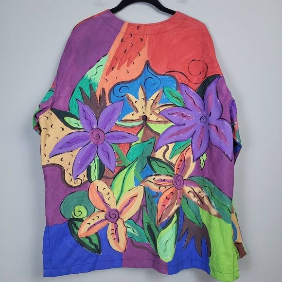 Vintage Silkscapes Womens Handpainted Jacket Multicolor Large Art to Wear Floral - Picture 2 of 6